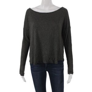 Soft Joie Womens Basic Striped Black Boat Neck Long Sleeve T-Shirt Size XS